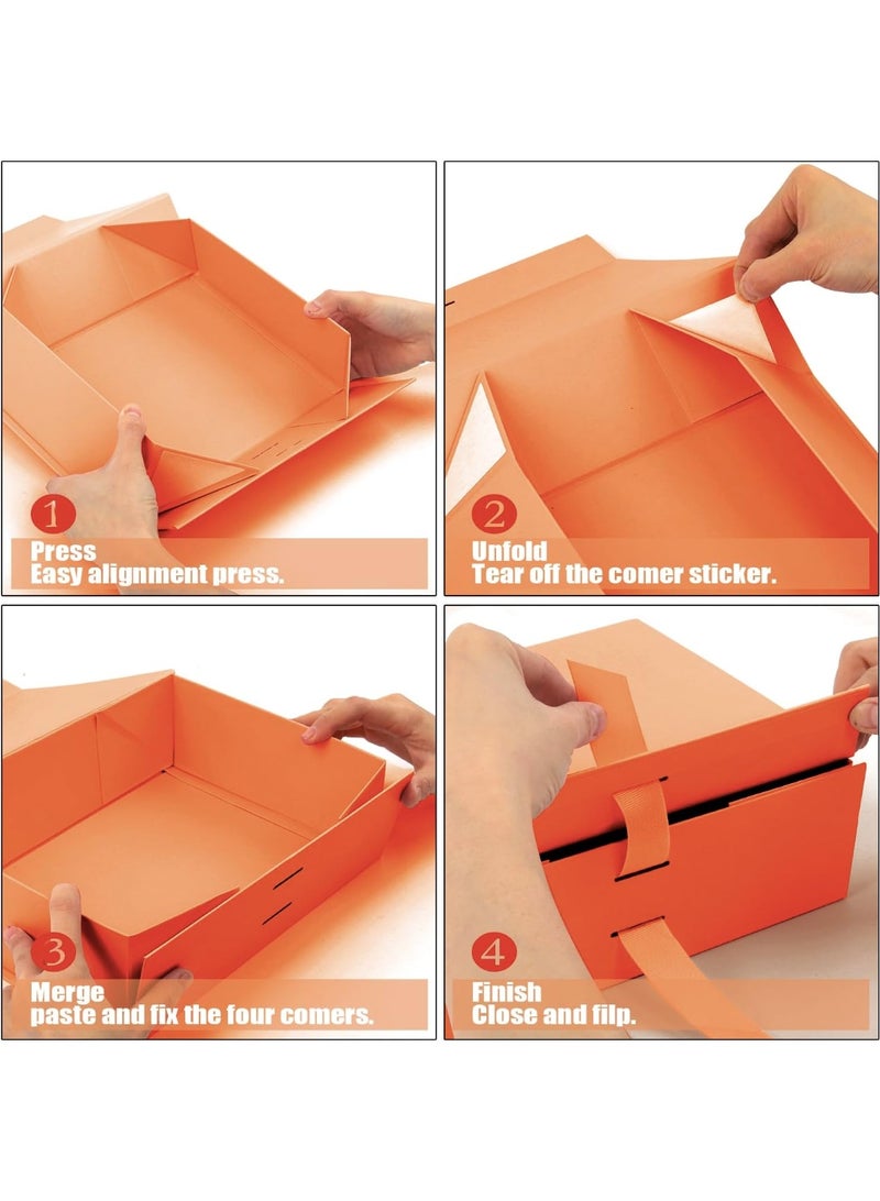 مجموعة من 5 صناديق هدايا مغناطيسية بغطاء مع شريط إغلاق، أنيقة وفاخرة للزينة (برتقالي) - Image 2